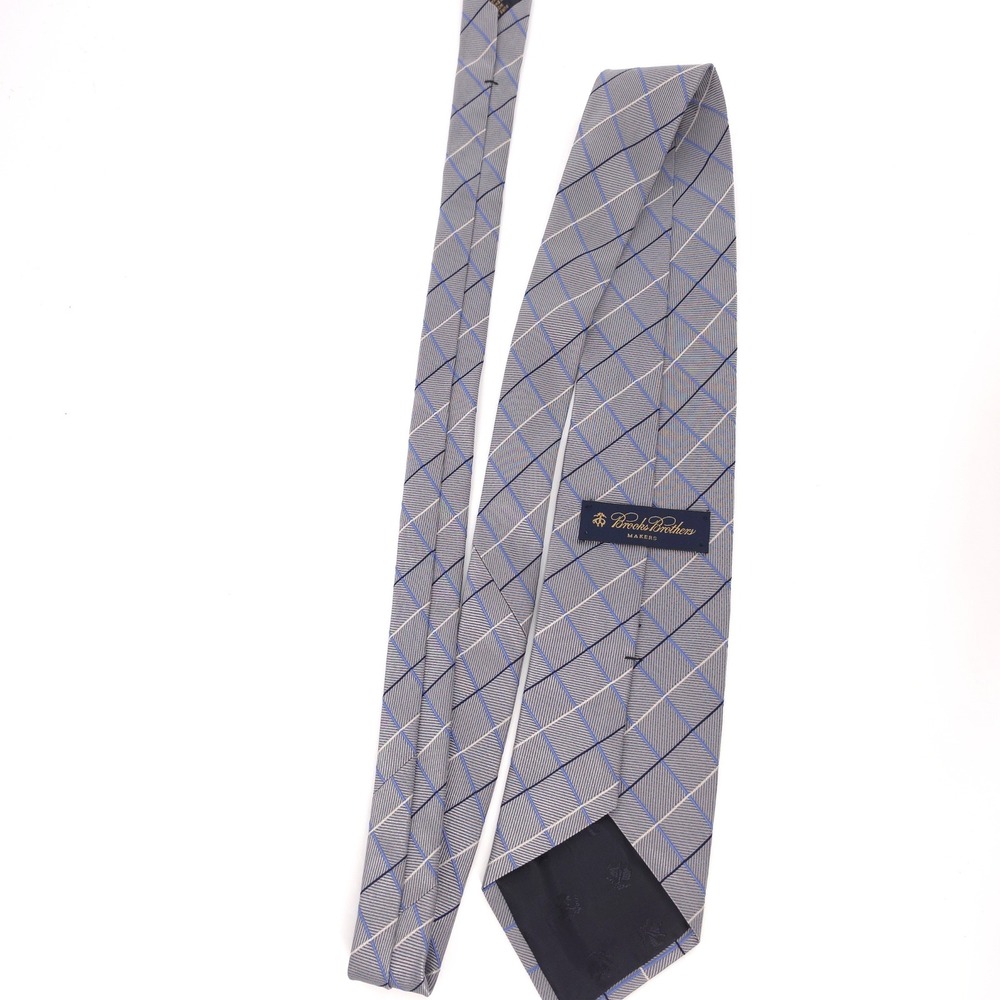 Brooks Brothers Makers Mens Tie Silk Gray Blue Plaid Made in USA Classic - Picture 6 of 9